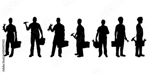 Silhouette of Construction Worker Holding Tool Box