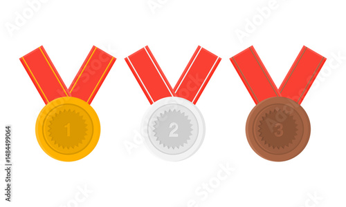 Gold Silver and Bronze Medals Vector. First Second and Third Place Medals. Medal Icon on White Background.