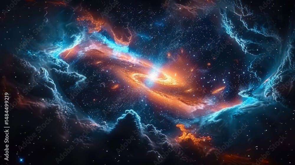 Fototapeta premium A captivating image revealing a stunning galaxy filled with bright stars and swirling nebulae in space.