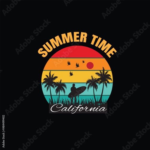 Summer Time California typography t-shirt design