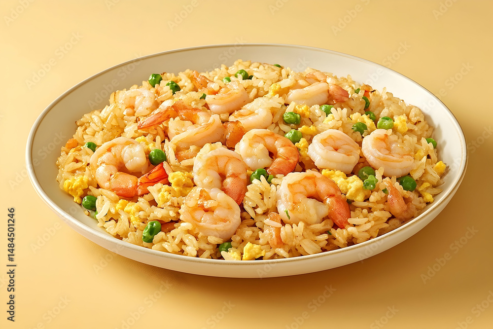 Delicious shrimp fried rice dish on a plate. Delicious shrimp fried rice dish on a plate.