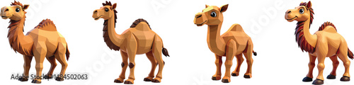 Set of 4 Cartoon Dromedary Camels Vector Illustration