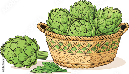 Artichoke Illustration vector design, Artichoke in basket in white background vector design