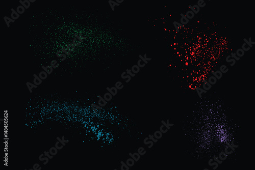Grunge texture vector bleeding purple, golden, blue, green, white, and red blood splatter brush stroke background set