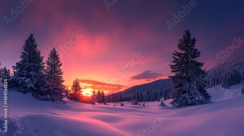 dramatic northern lights dancing over a snow-covered wilderness with silhouetted trees, Generative AI
