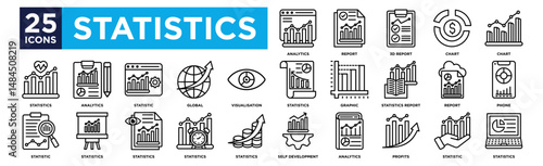 statistics icon collection set. Containing design Analytics 
 ,Report ,3d Report ,Chart  ,Chart 