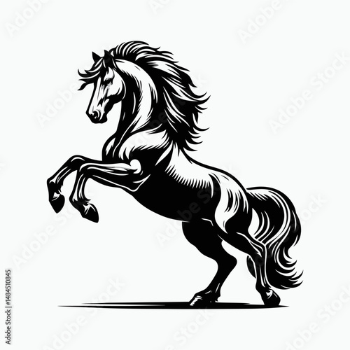 Canvas-taulu Dramatic Black and White Horse Illustration in Vintage Woodcut Style with Rearin