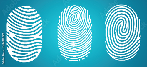 Vector white fingerprint on blue background stock illustration.