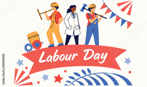 Happy Labour Day Vector Illustration with Diverse Workers and Tools
