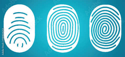 Three white fingerprint isolated on blue background. Vector of a finger print illustration