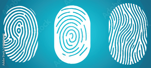 Three white fingerprint isolated on blue background. Vector of a finger print illustration