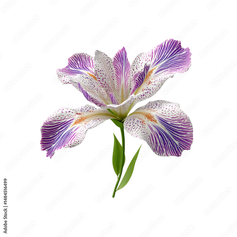 Fototapeta premium Exquisite Purple and White Speckled Iris Flower on white background