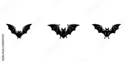 set of halloween bat silhouette vector on tranparent background, Black bat silhouette with wings spread, vector  perfect for Halloween decoration art, Halloween black bat isolated silhouettes.