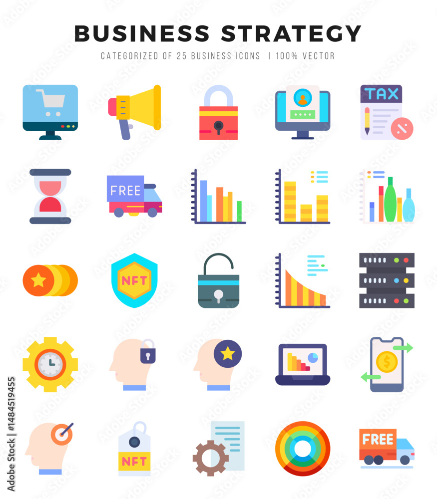 Business Strategy. Flat icons Pack. vector illustration. Business Strategy. Flat icons Pack. vector illustration.