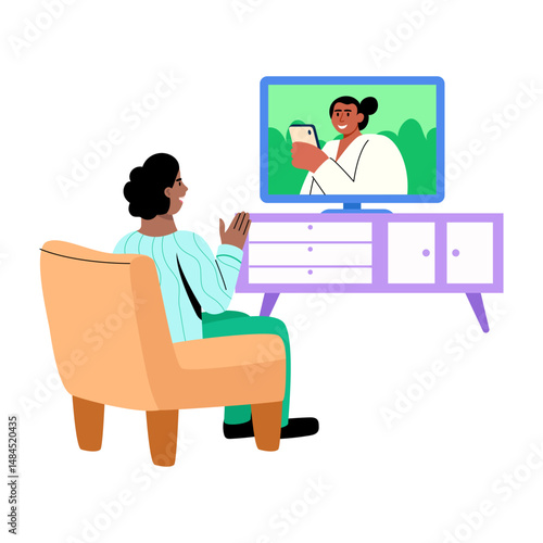 Person watching tv commercials, flat style illustration
