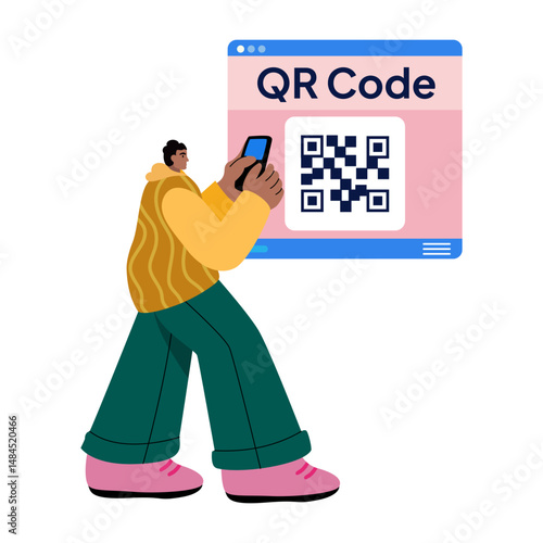 Customer scanning qr code for payment, flat style illustration