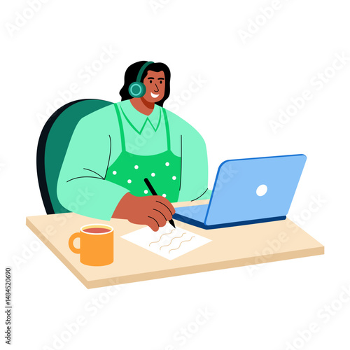 This flat style illustration depicting a person listening podcast
