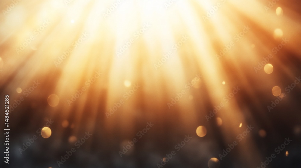 Fototapeta premium Warm, radiant light with bokeh and sunbeams from above, gold & white tones