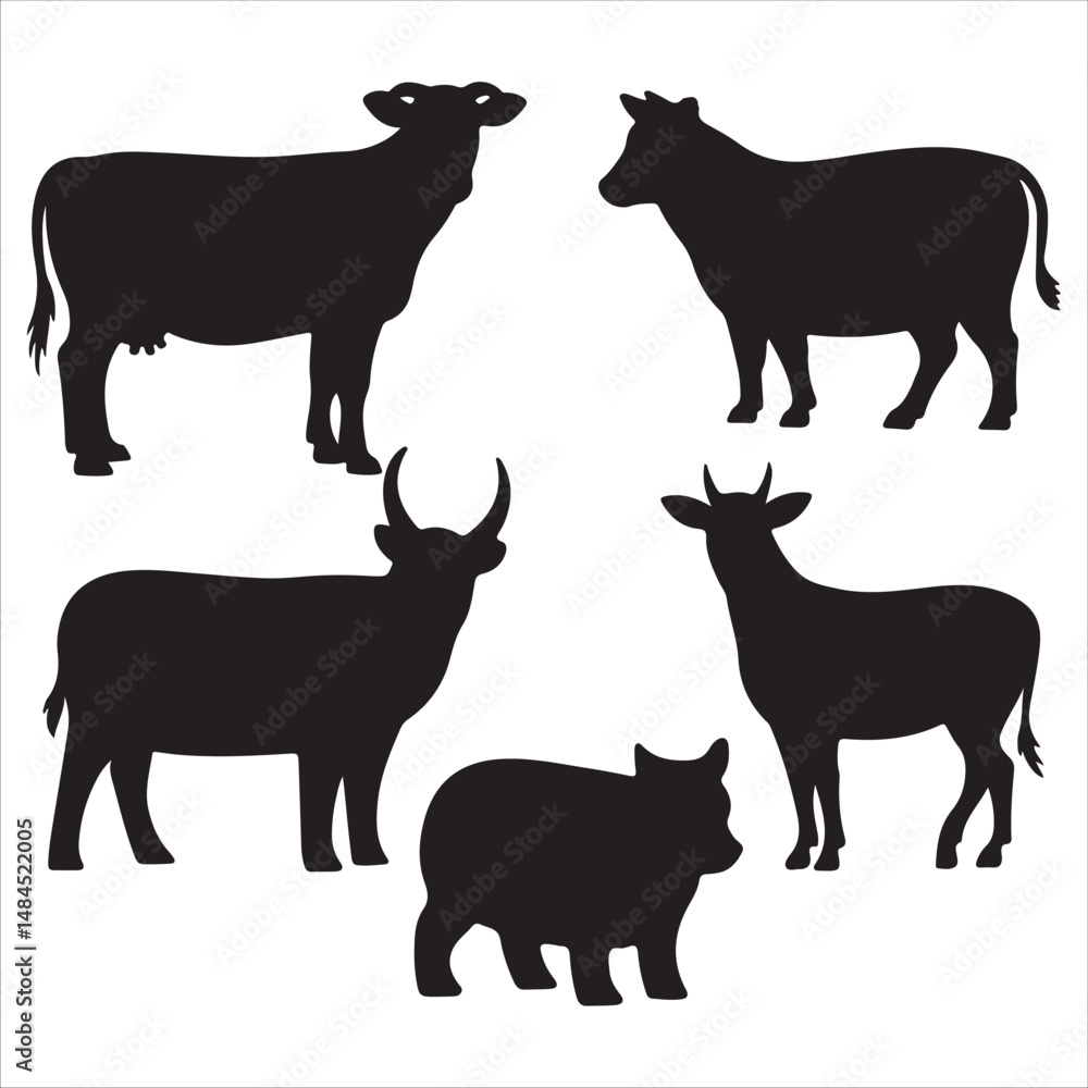 Vector Cow Animals on Black and White Vector Cow Animals on Black and White