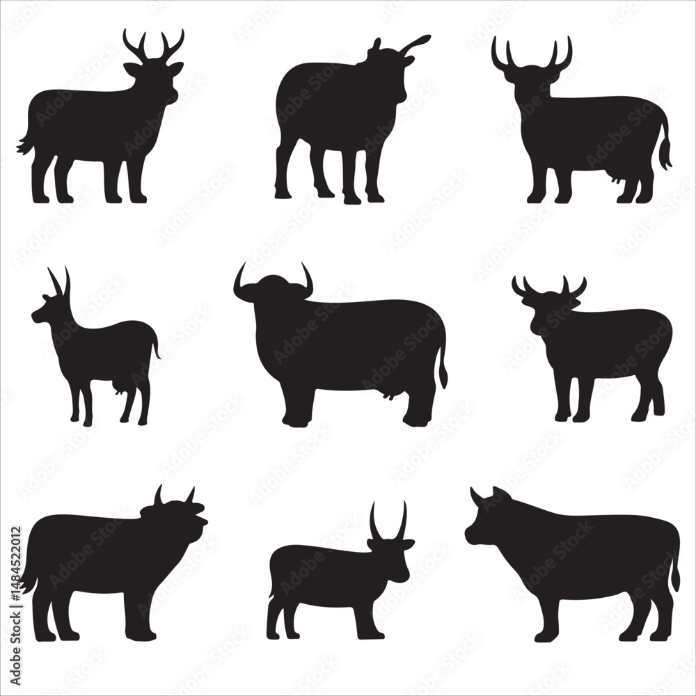 Vector Cow Animals on Black and White Vector Cow Animals on Black and White