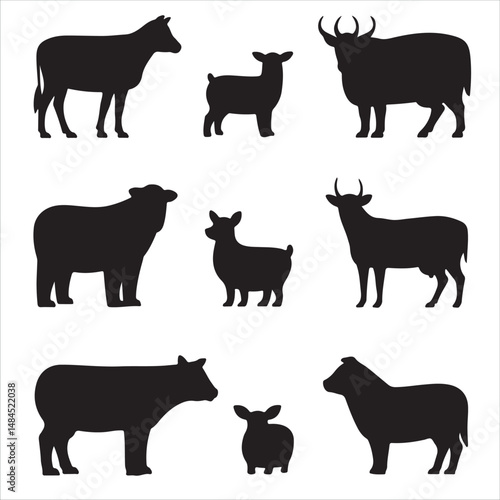 Vector Cow Animals  on Black and White
