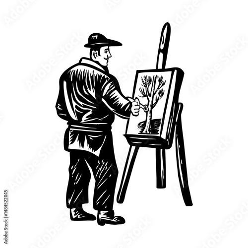 A drawing style icon of a creative street painter