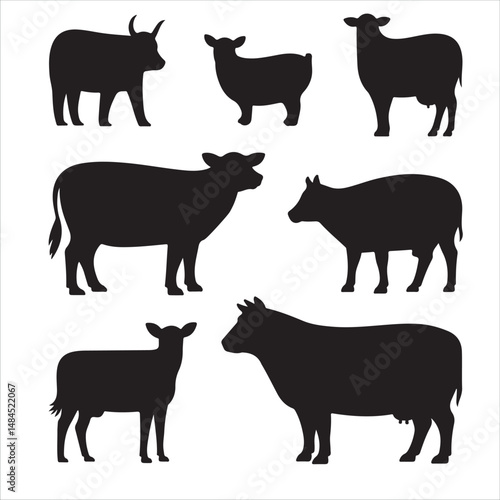 Vector Cow Animals  on Black and White