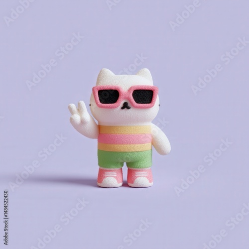 3D cat character giving a peace sign, cute and confident