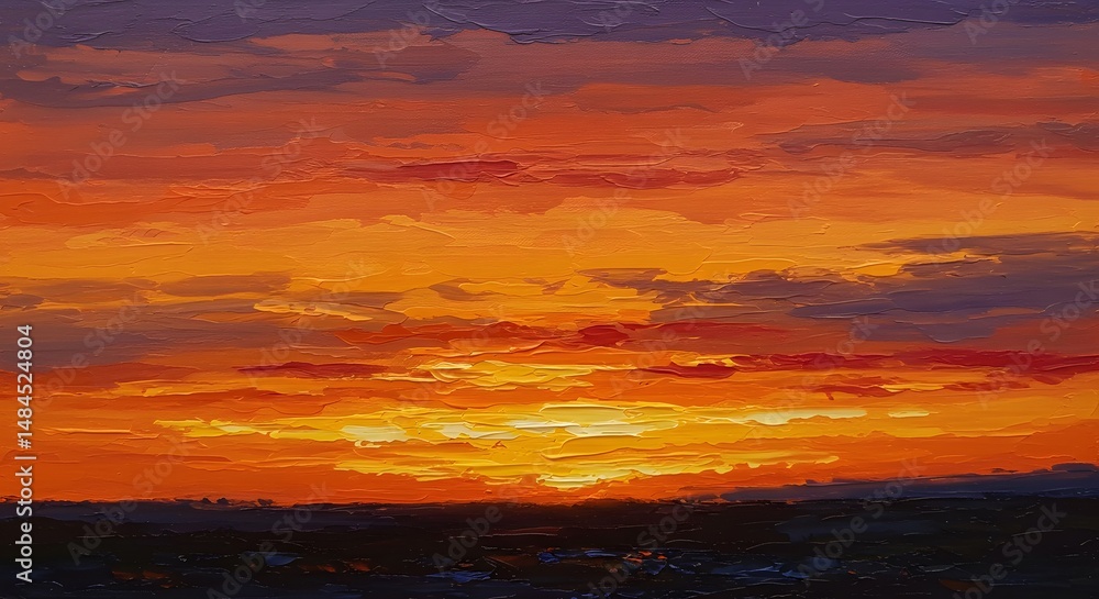 Fiery Sunset Landscape: Impasto Painting of a Dramatic Sky Fiery Sunset Landscape: Impasto Painting of a Dramatic Sky