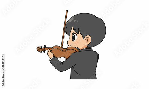 cute male violinist performing to play violin cartoon illustration