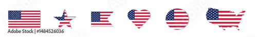 USA flag icon collection. American banner set. America flag.