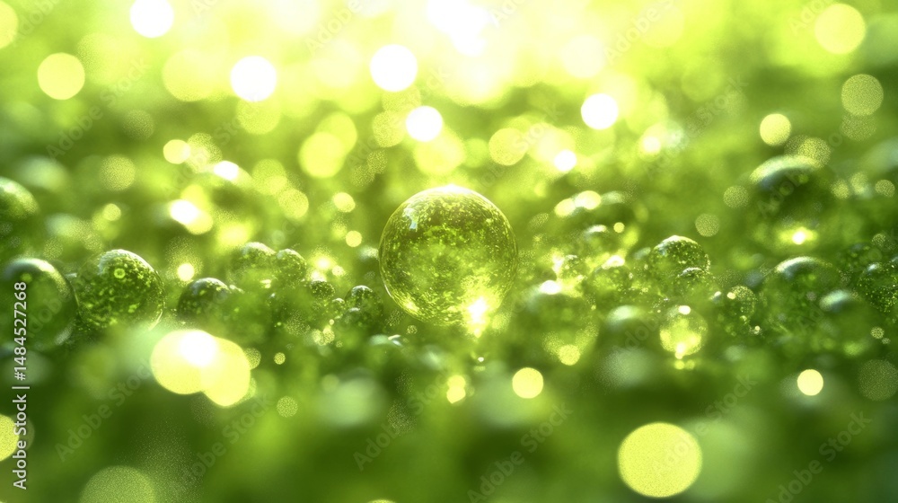 Obraz premium Abstract Luxury Liquid Swirling Green Background Design with Radiant Green Light Particles