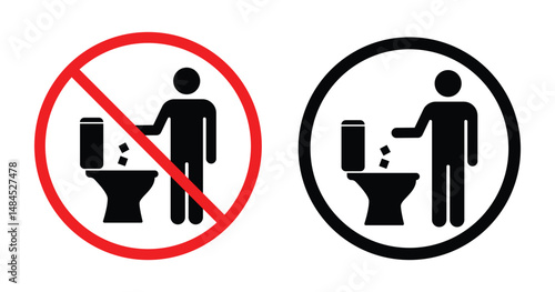No Throwing Trash in Toilet: Proper Waste Disposal Vector Icons