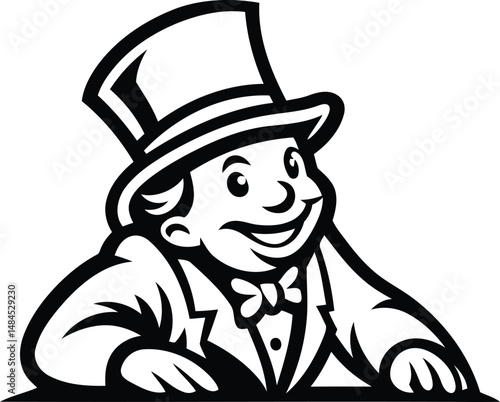 A cute cartoon and funny style illustration of a wealthy man vector, cartoon style illustration of a wealthy man silhouette and line art vector illustration design