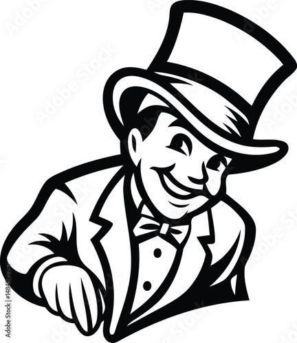 A cute cartoon and funny style illustration of a wealthy man vector, cartoon style illustration of a wealthy man silhouette and line art vector illustration design