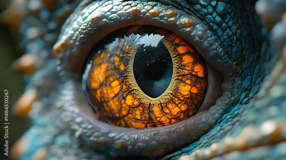Obraz premium A close-up of a chameleon's eye with its unique texture and ability to move independently, a fascinating adaptation