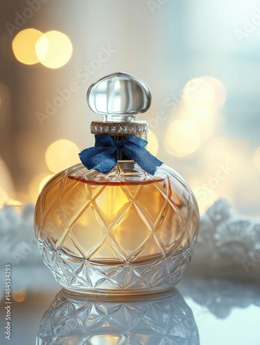 elegant perfume bottle on a glossy surface