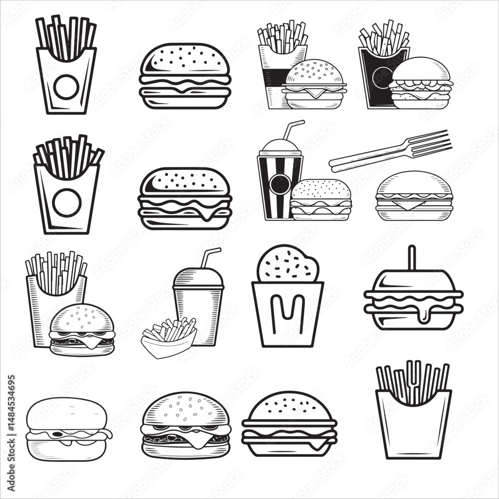 Fototapeta premium Pizza,burger ,fast food, shilhouette,vactor,