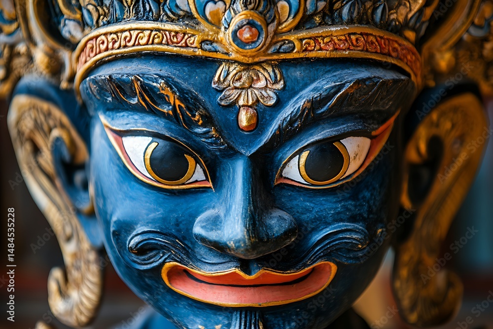 Naklejka premium Blue Deity Mask Closeup.