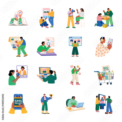 Set of Advertising and Promotions Flat Style Illustrations  

