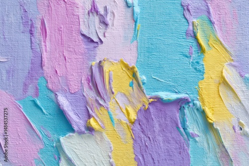 Lavender, light blue, and soft yellow brushwork on canvas, forming a serene backdrop for banners.