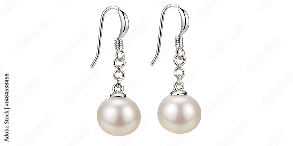 Classic Pearl Drop Earrings with Silver Chain on Transparent Background, AI Generated
Classic Pearl Drop Earrings with Silver Chain on Transparent Background, AI Generated