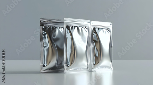 Silver foil pouches on table, studio shot
