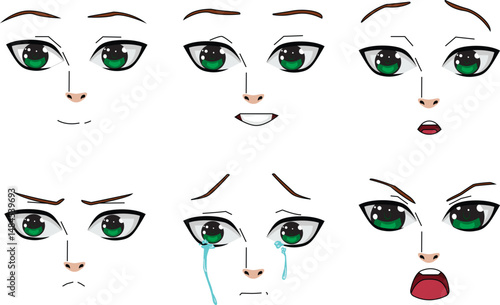 Boy Front View Face Expression Set Vector