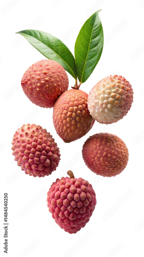 flying fresh lychee fruits isolated on transparent white background, clipping path flying fresh lychee fruits isolated on transparent white background, clipping path