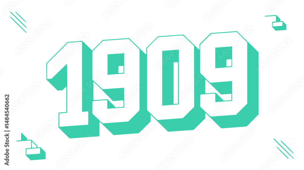 1909 Teal Year Number Design 1909 Teal Year Number Design