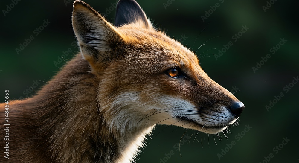 Fototapeta premium Fox Portrait Close-up Profile with Sharp Details and Warm Lighting