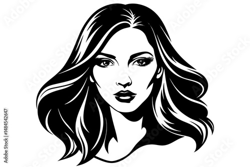 Stylish woman with long hair, a beauty illustration of a face with glamour and fashion