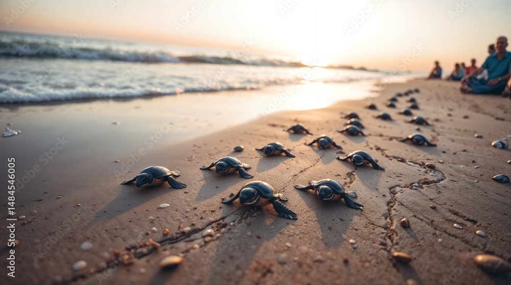 Obraz premium Baby Sea Turtle Release at Sunrise - AI Generated