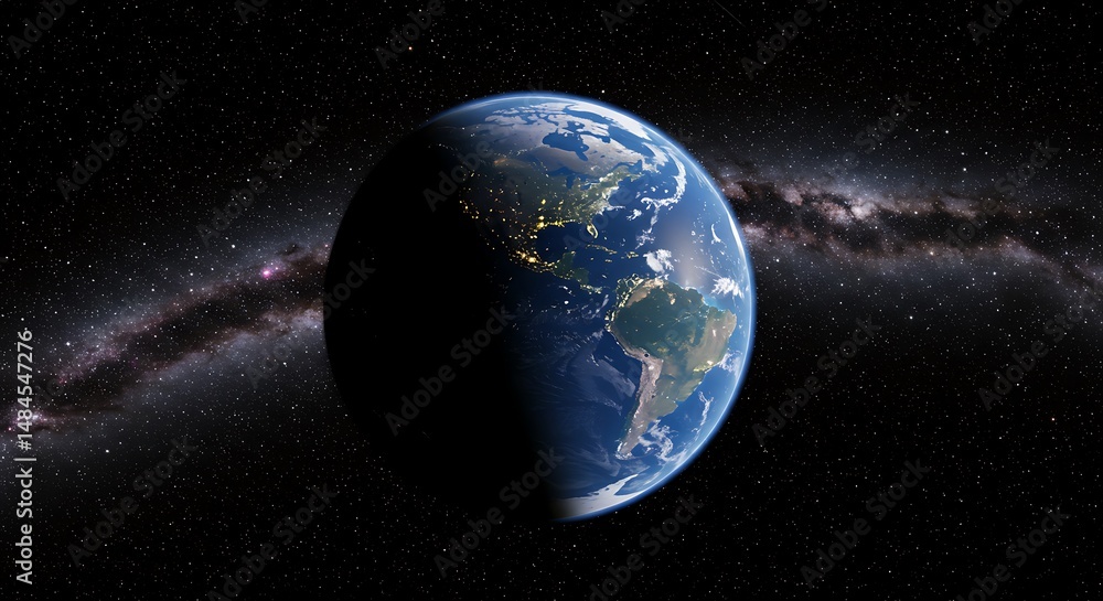 Obraz premium Panoramic Cosmic View Earth and Galaxy in Stunning Space Fantasy